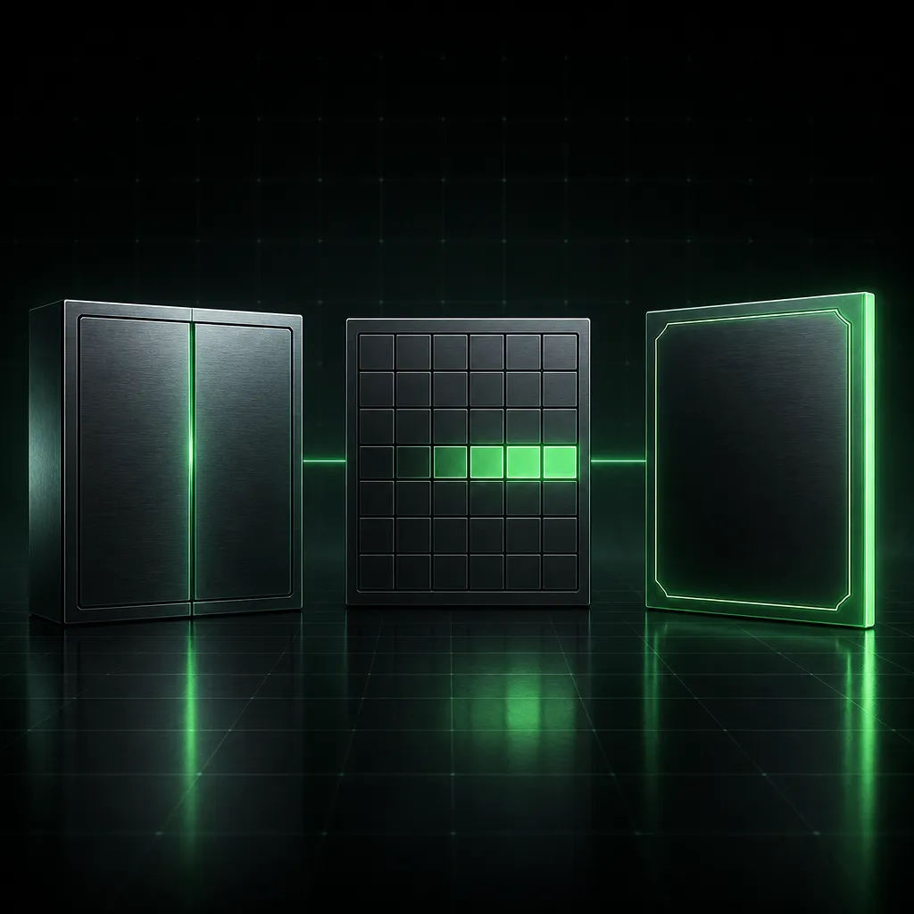 Abstract security vault surface with restrained emerald light